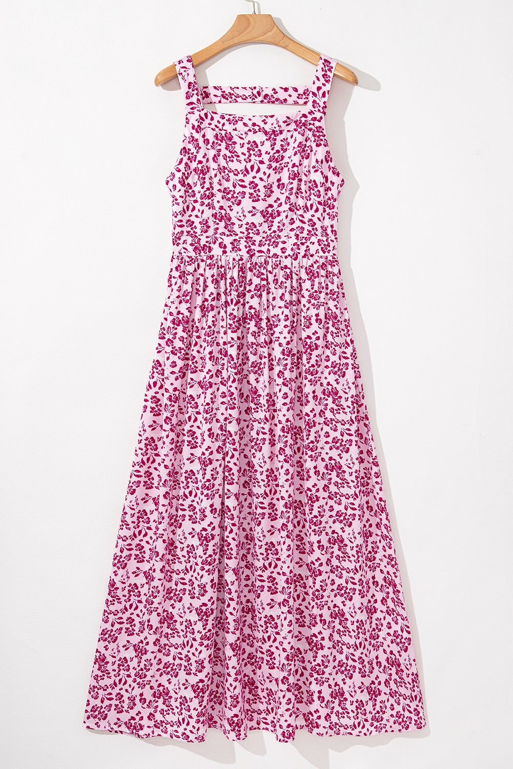 Pink Floral Cutout Back Empire Waist Maxi Dress