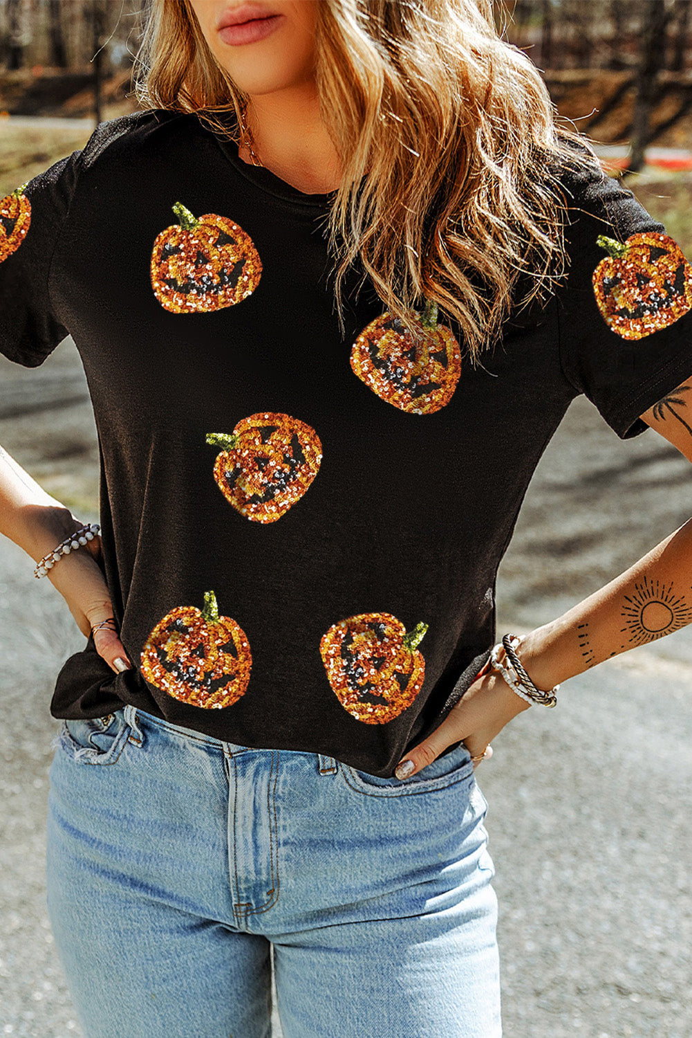 Halloween Sequin Pumpkin T Shirt