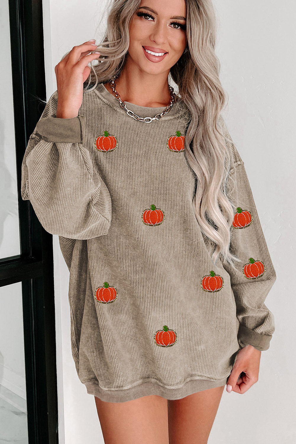 Ribbed Halloween Pumpkin Graphic Sweatshirt