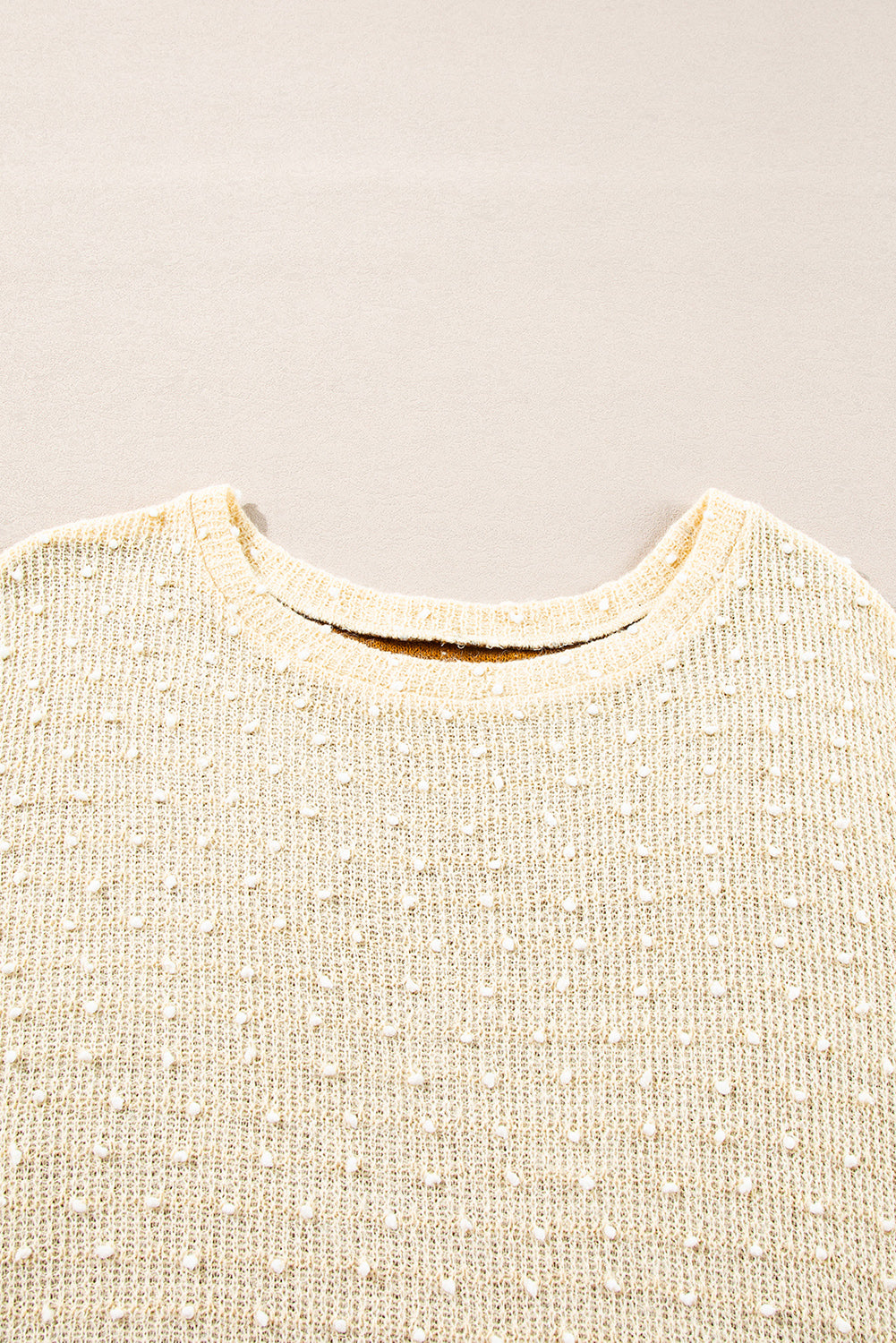 Beige Swiss Dot Drop Shoulder Knit Top