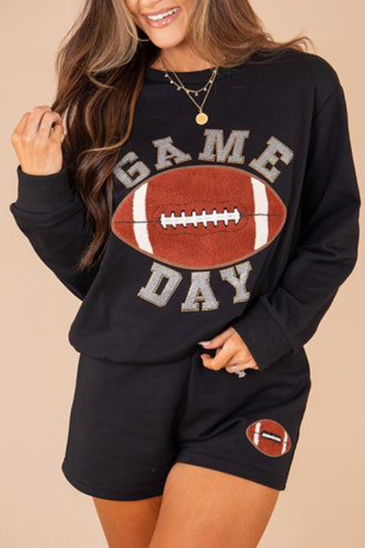 Black GAME DAY Football Two Piece Loungewear Set