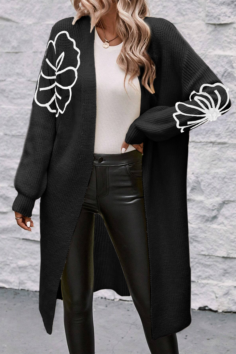 Flower Embroidery Open Front Duster Cardigan