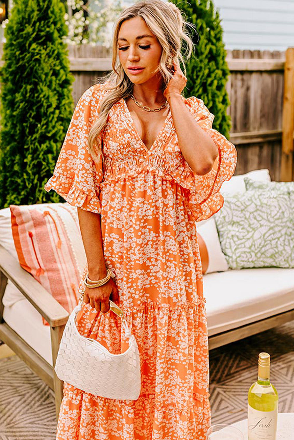 Orange Floral  Maxi Dress