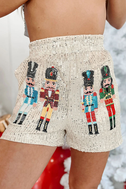 Sequin Beaded Christmas Nutcracker Shorts