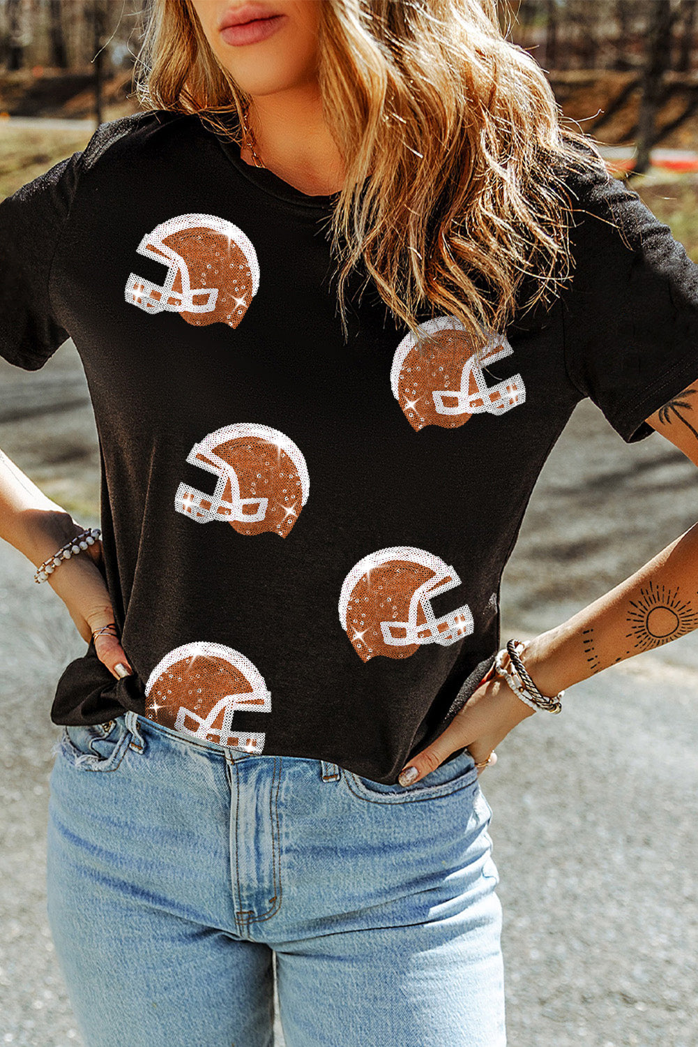 Sequin Football Helmet T Shirt