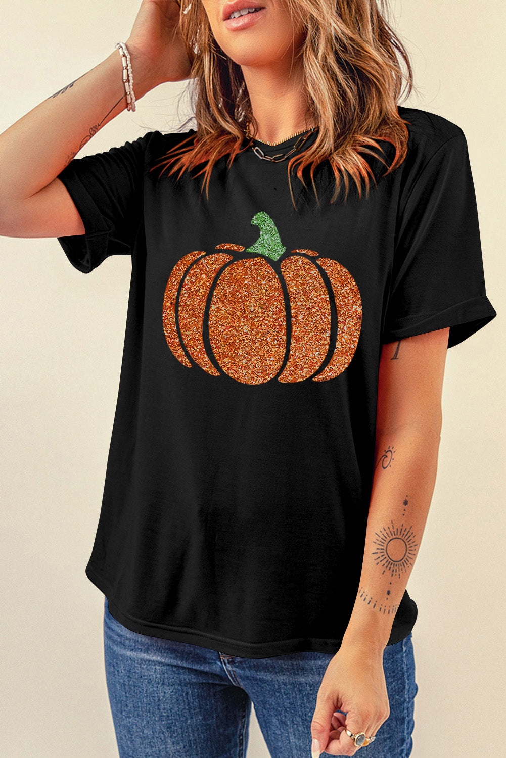 Halloween Glittering Pumpkin T Shirt