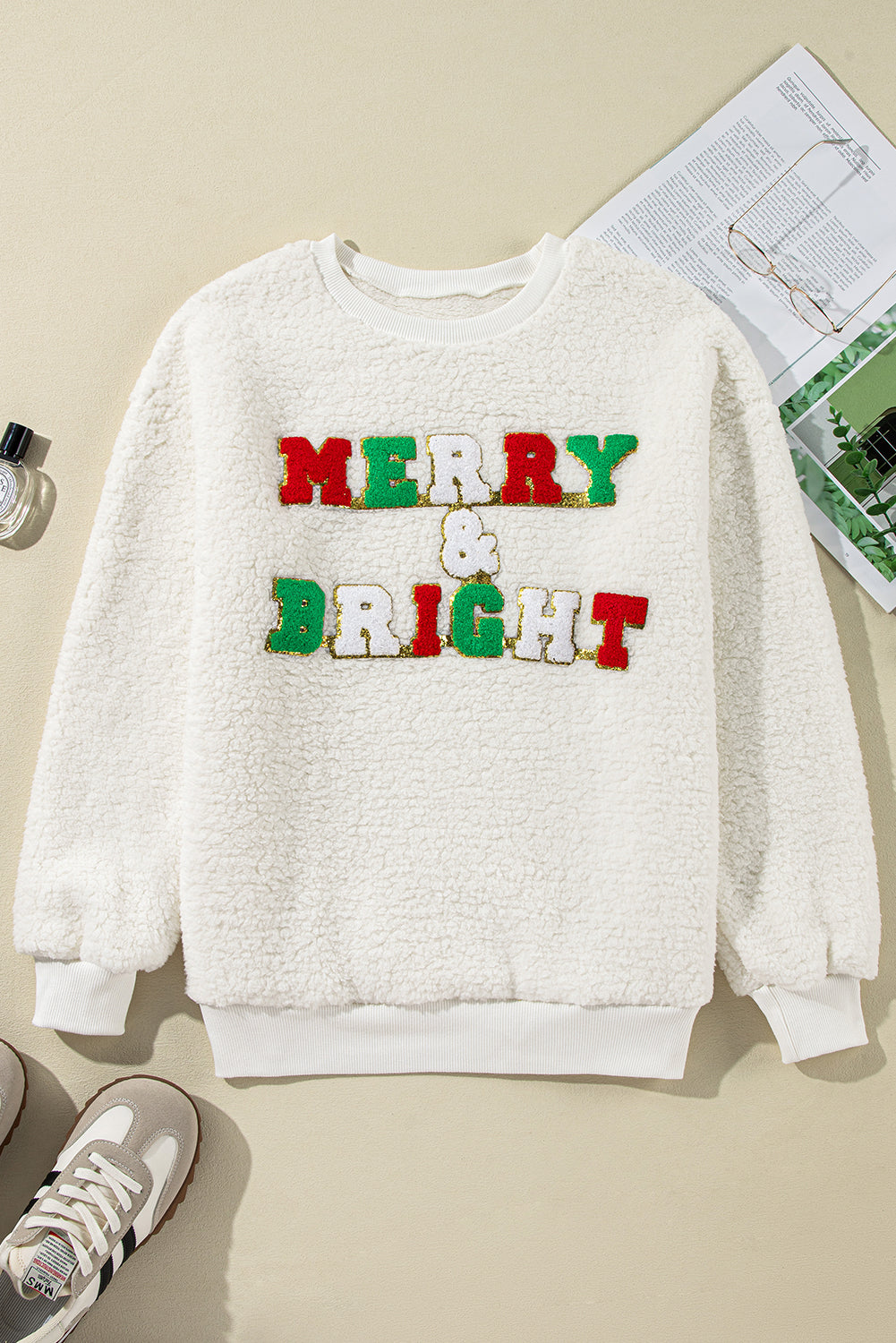 Merry & Bright Print Fuzzy Sweatshirt