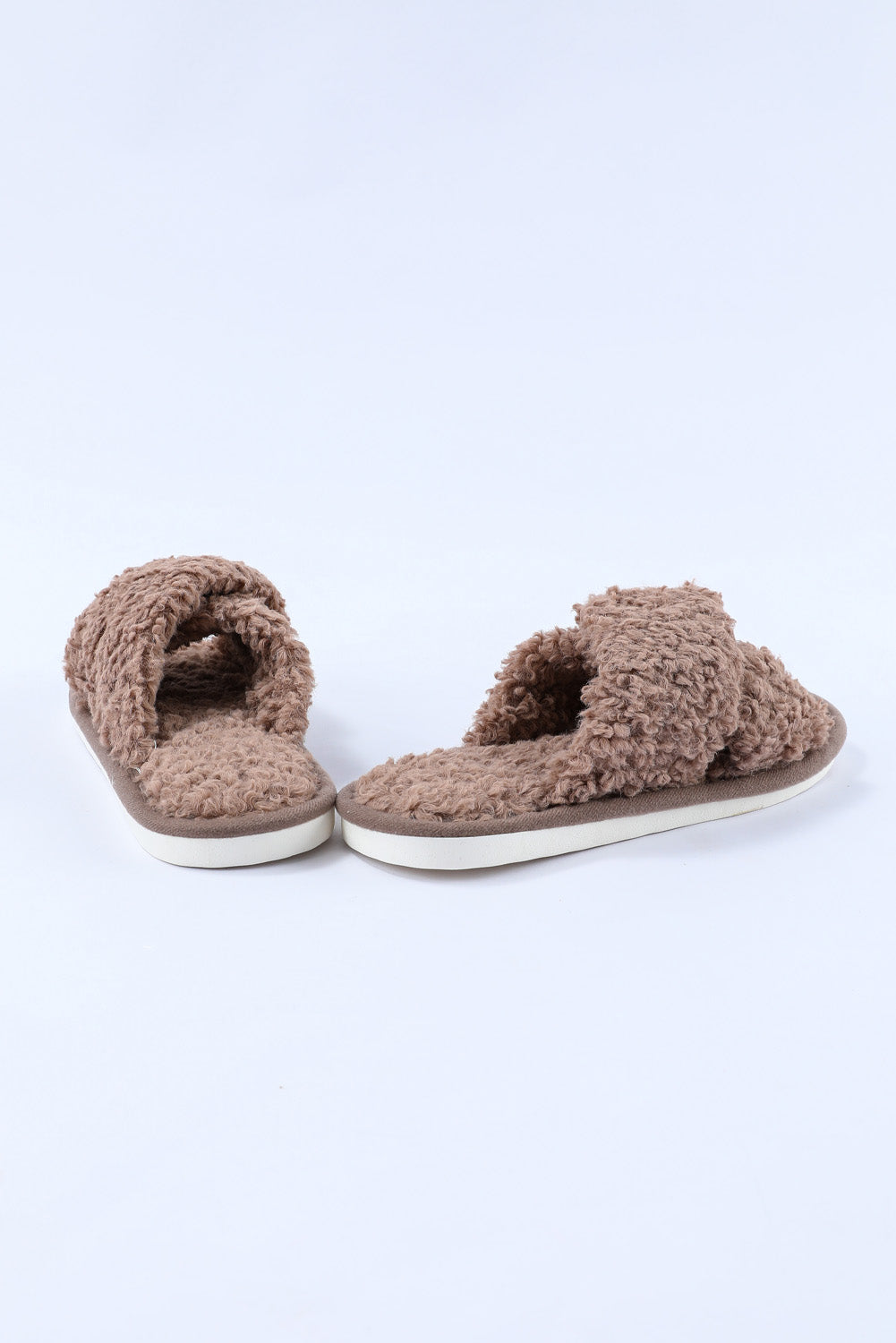 Brown Fuzzy Slipper Slides