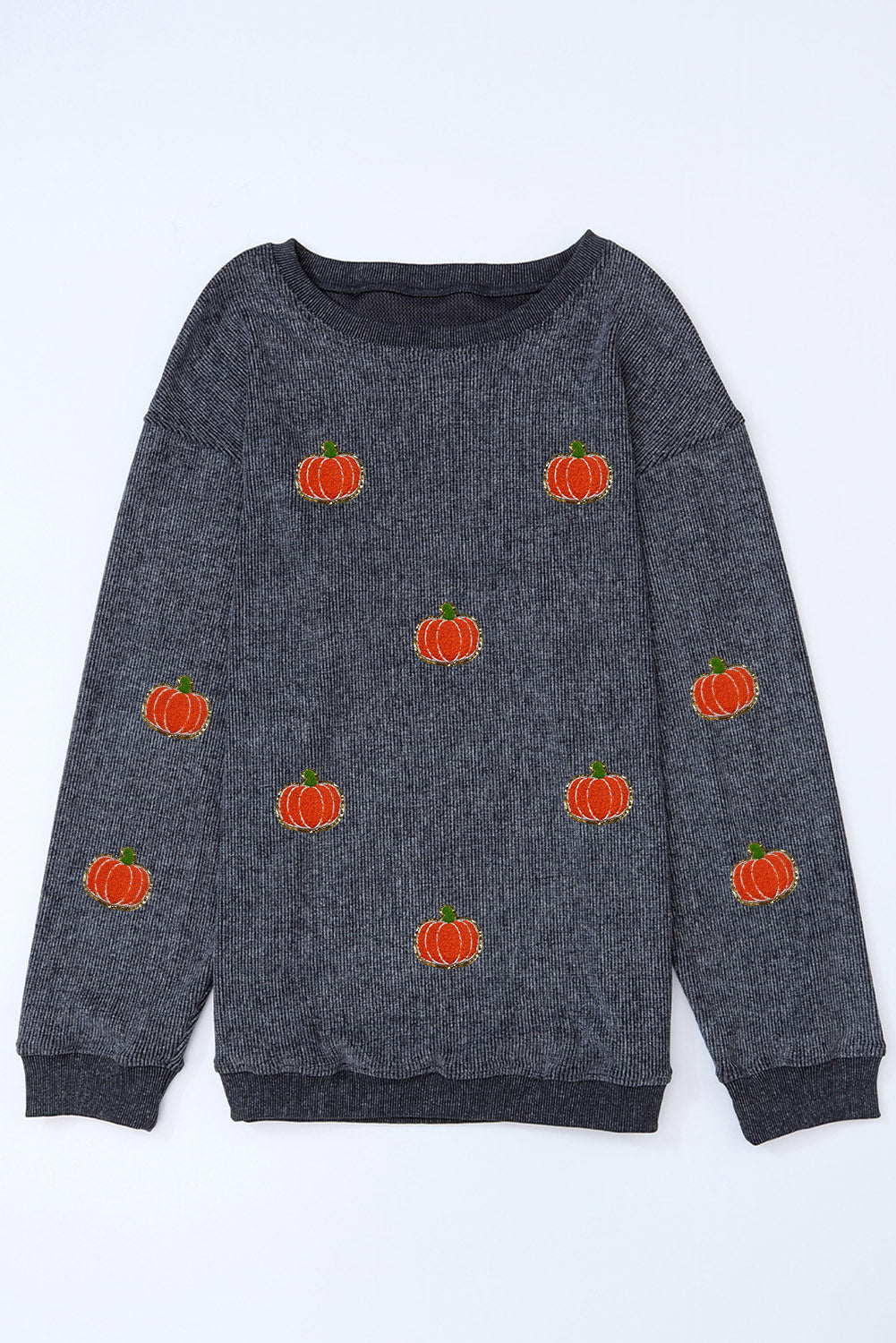 Ribbed Halloween Pumpkin Graphic Sweatshirt