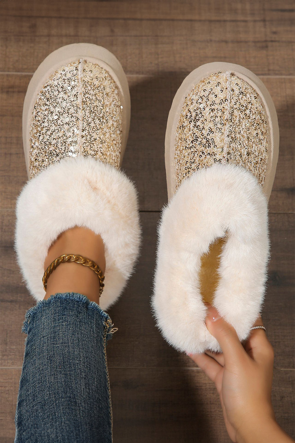 Gold Sequin Plush Lined Booties