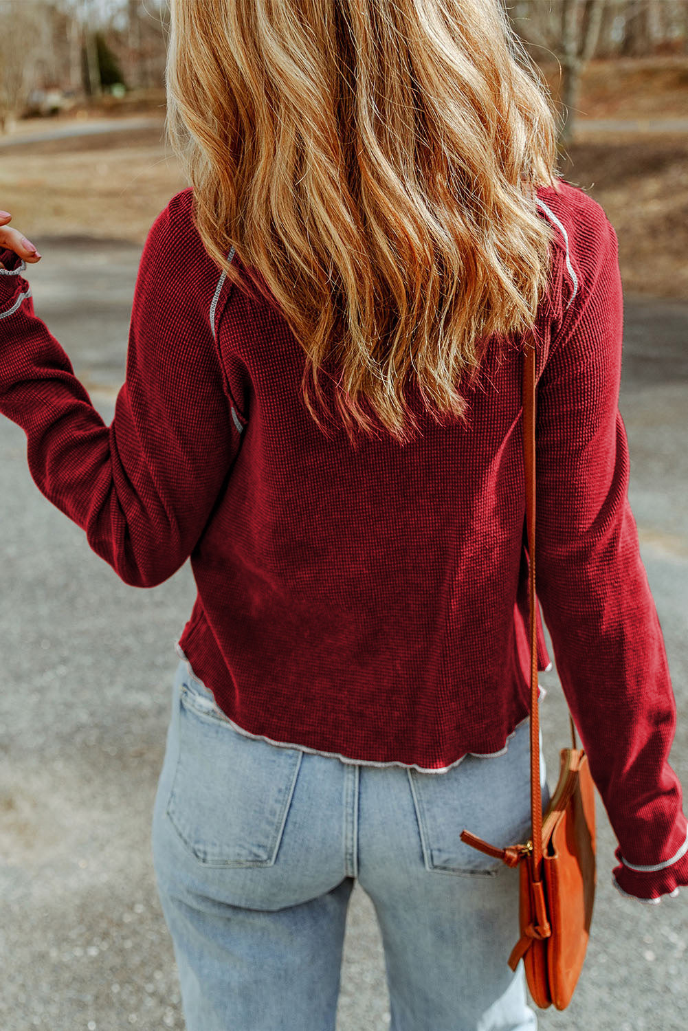 Red Waffleknit Football Sweatshirt