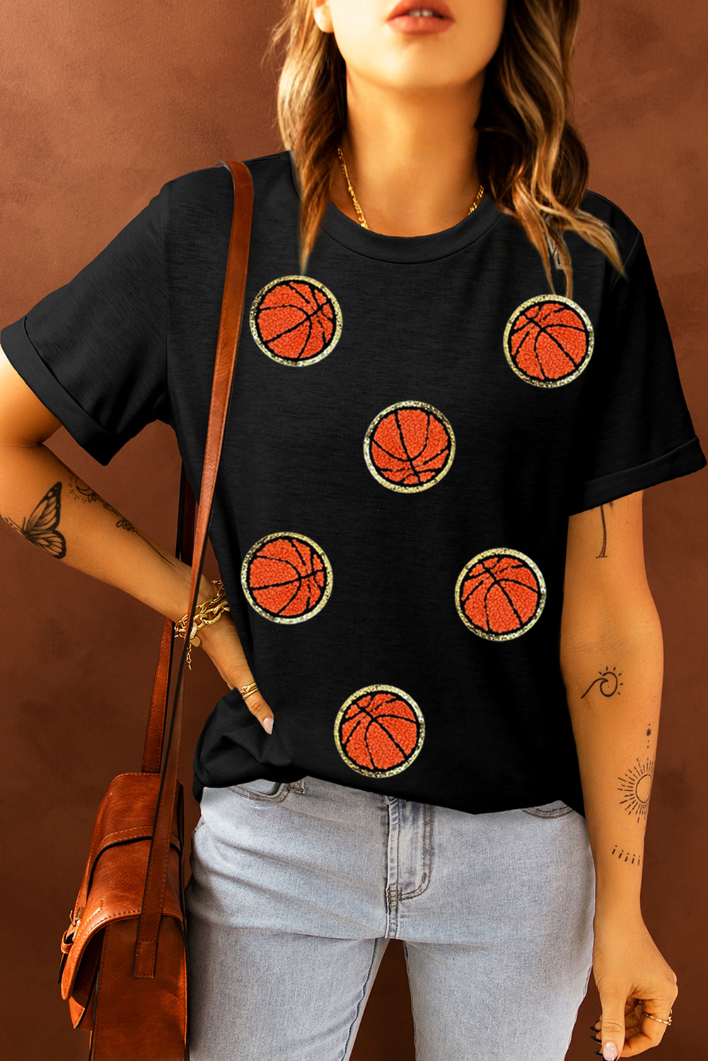 Chenille Basketball Patched Crewneck Game Day Tee