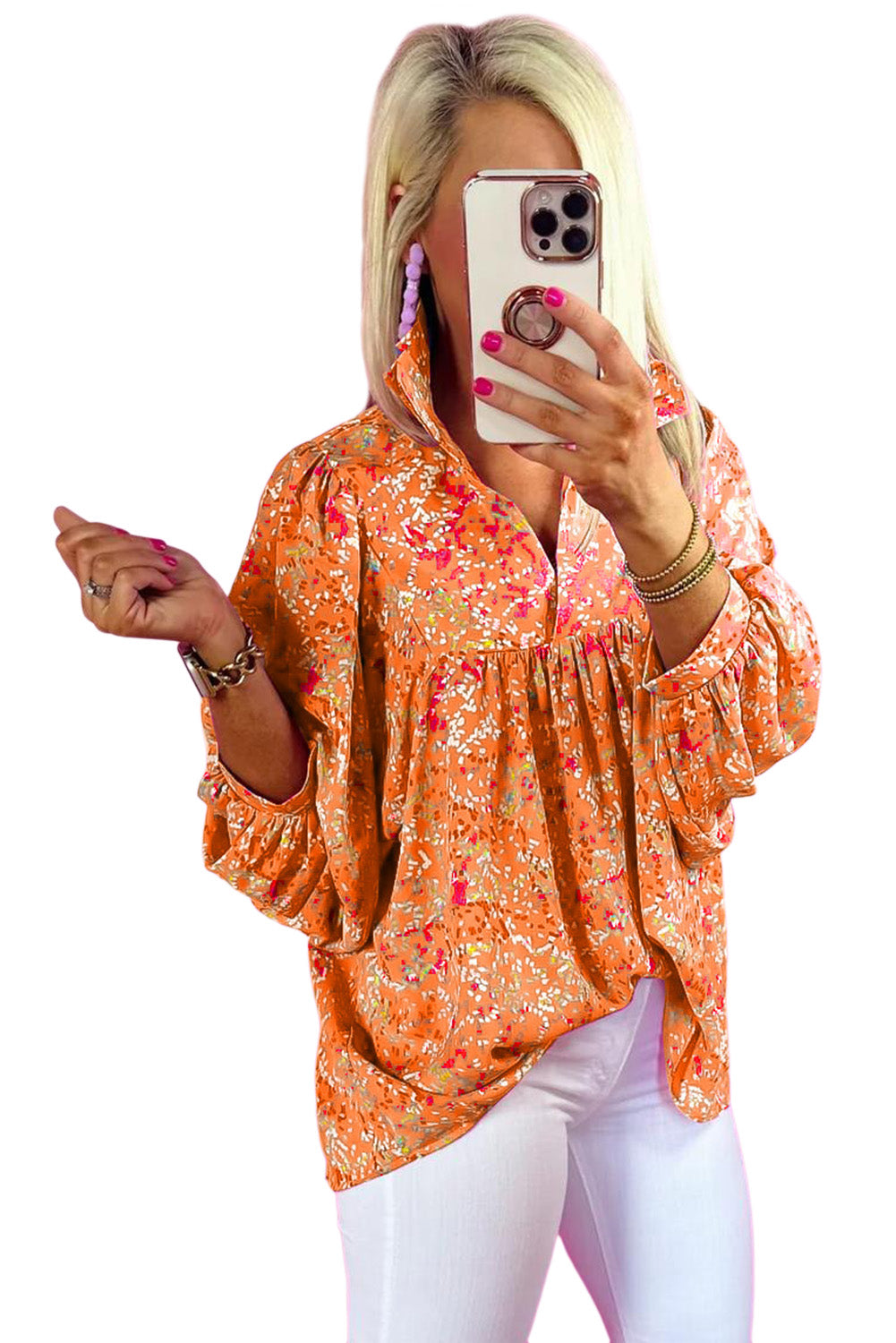 Floral V Neck Babydoll Blouse