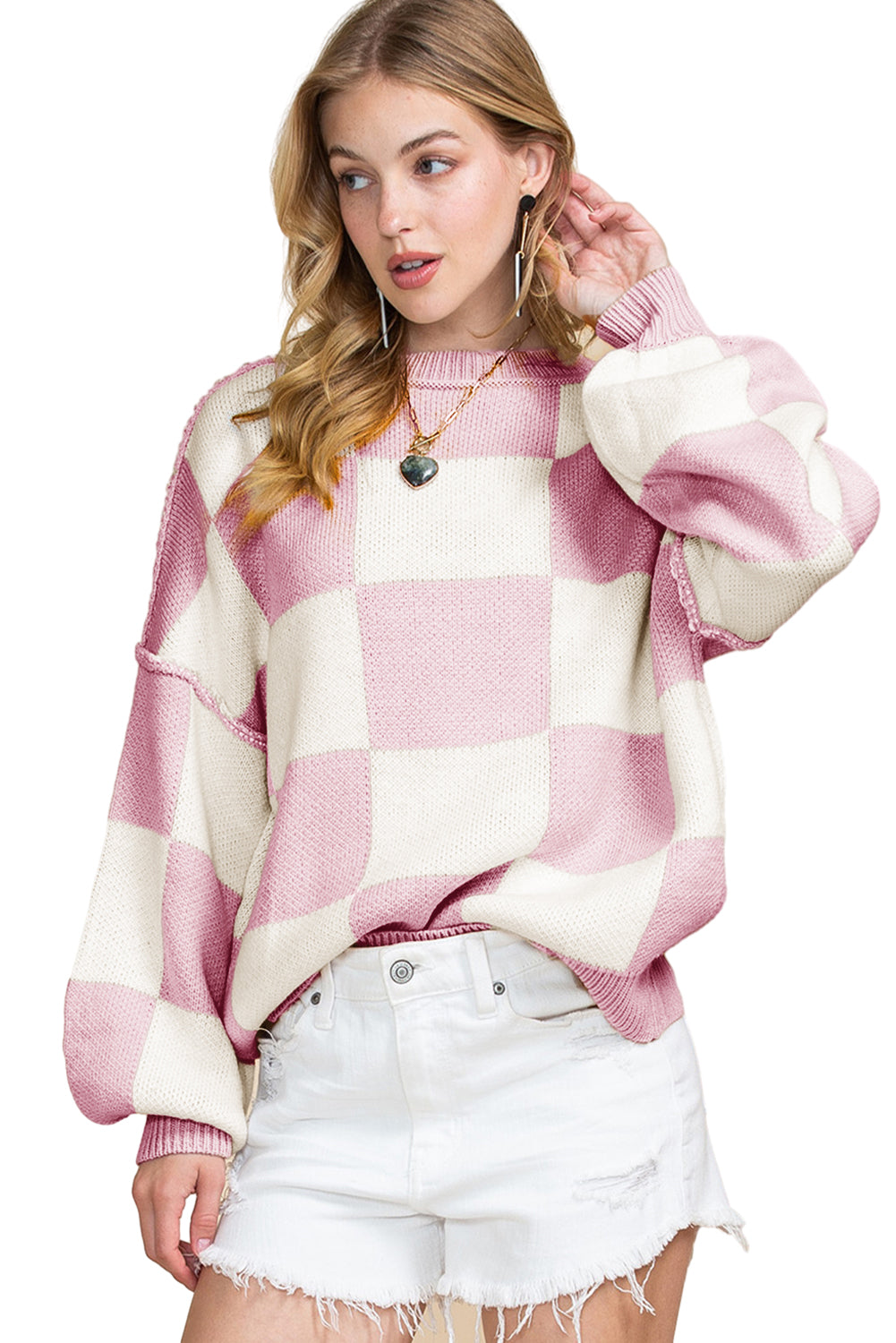 Plaid Exposed Seam Sweater