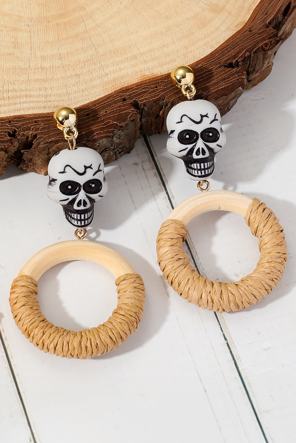 Rattan Halloween Skull Earrings