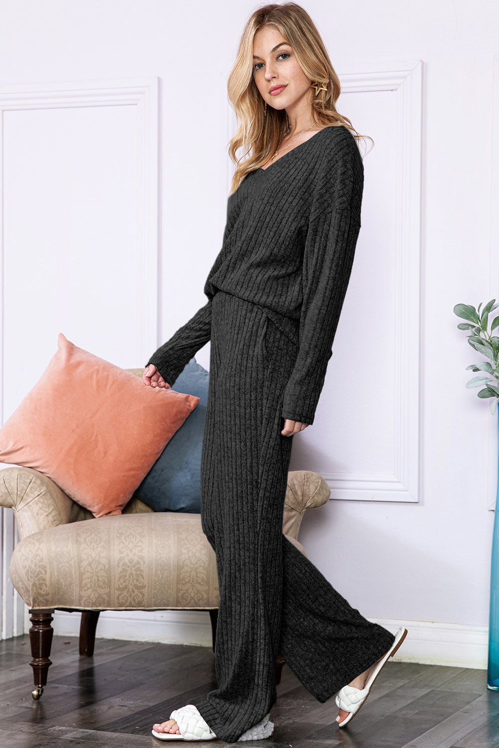 Slouchy Ribbed Knit Loungewear Set