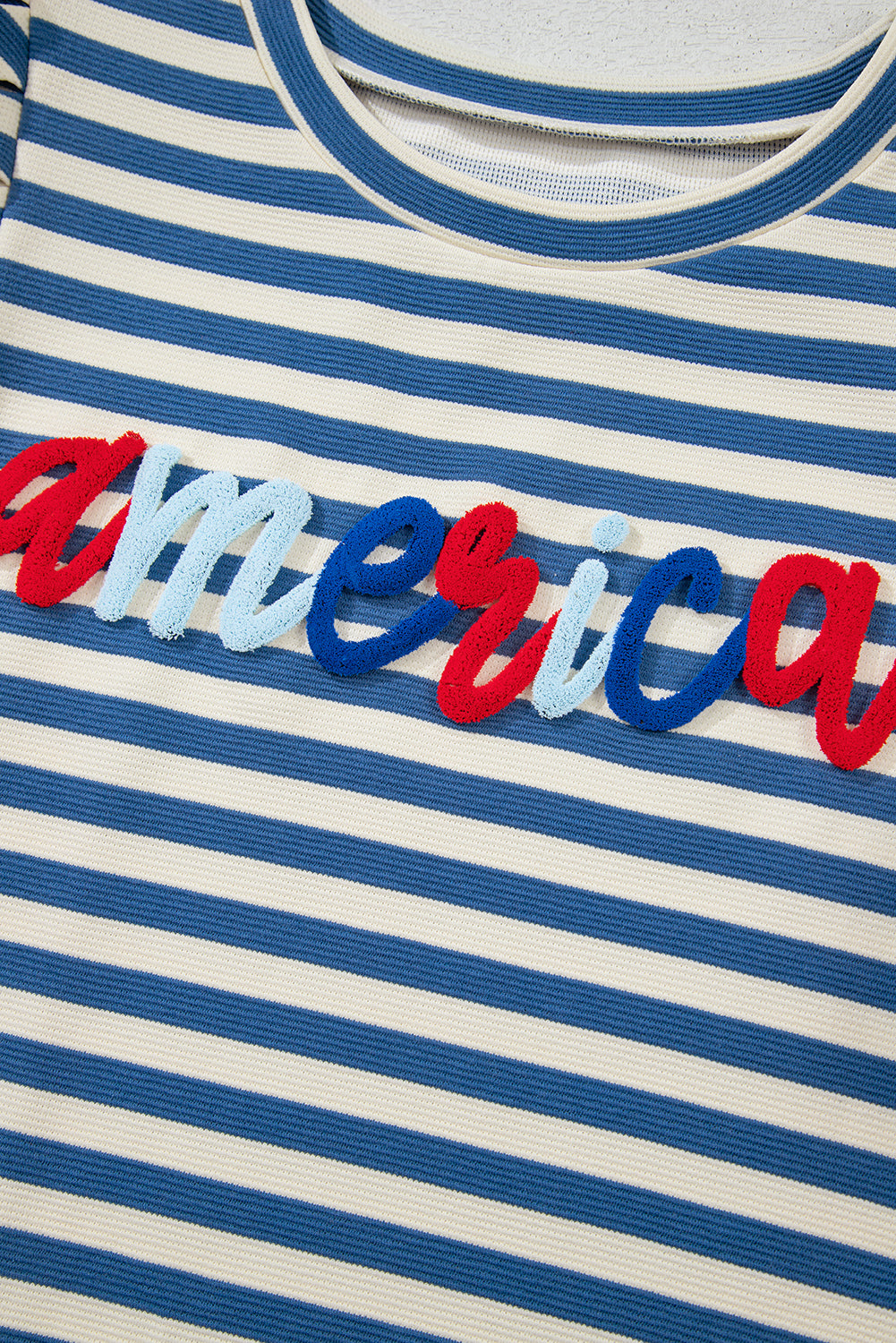 Blue Stripe America Puff Sleeve T-shirt