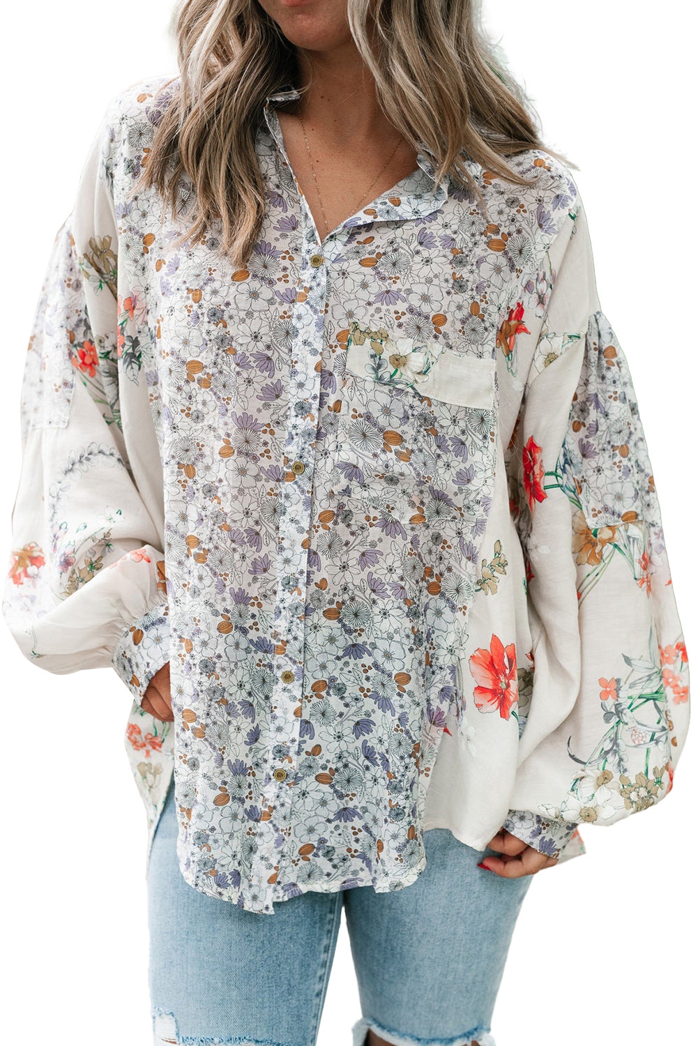 Boho Floral  Button Up Loose Shirt