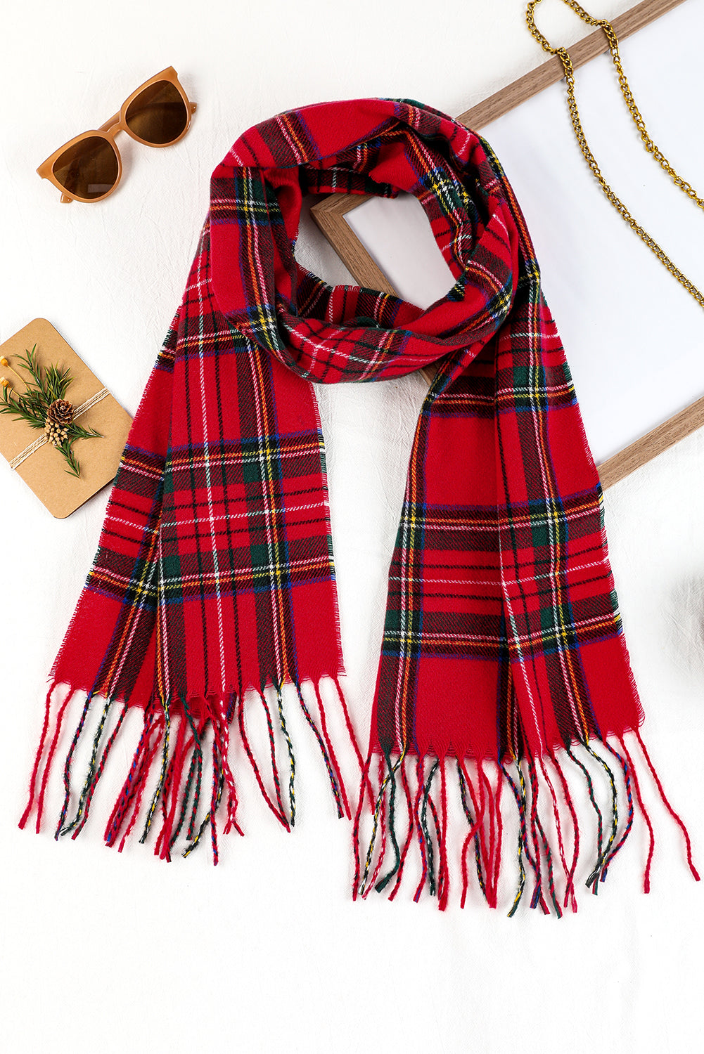 Christmas Plaid Tassel Edge Scarf