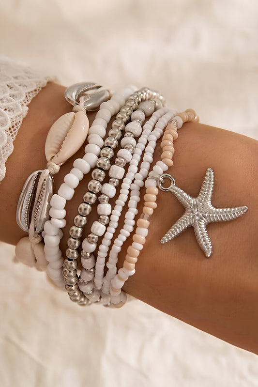 Starfish and Seashell Beaded Bracelet Set