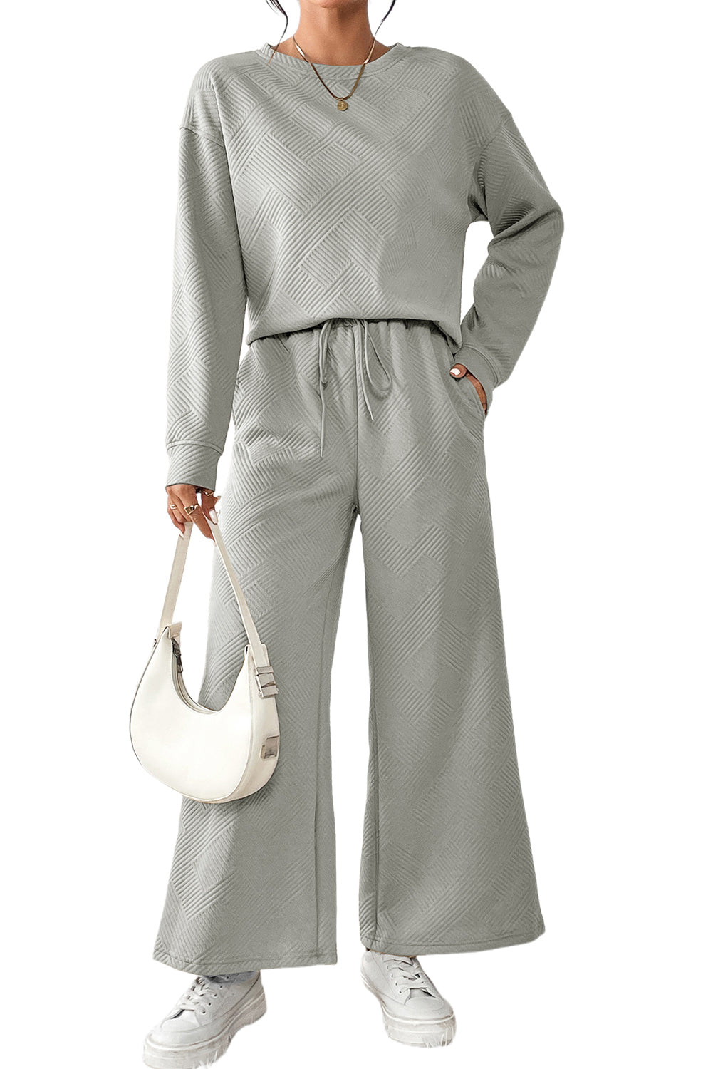 Textured Loose Fit Top and Pants Set