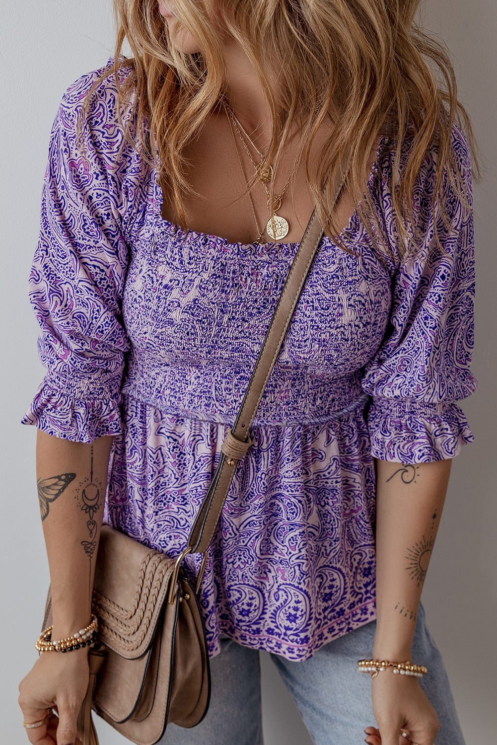 Purple Boho Paisley Peplum Top