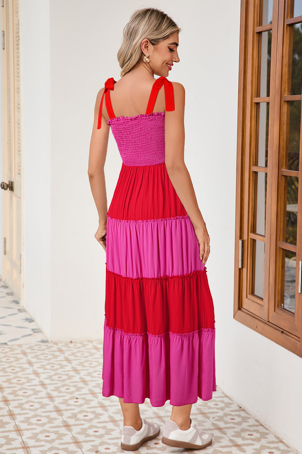 Pink Shirred Tiered Maxi Dress