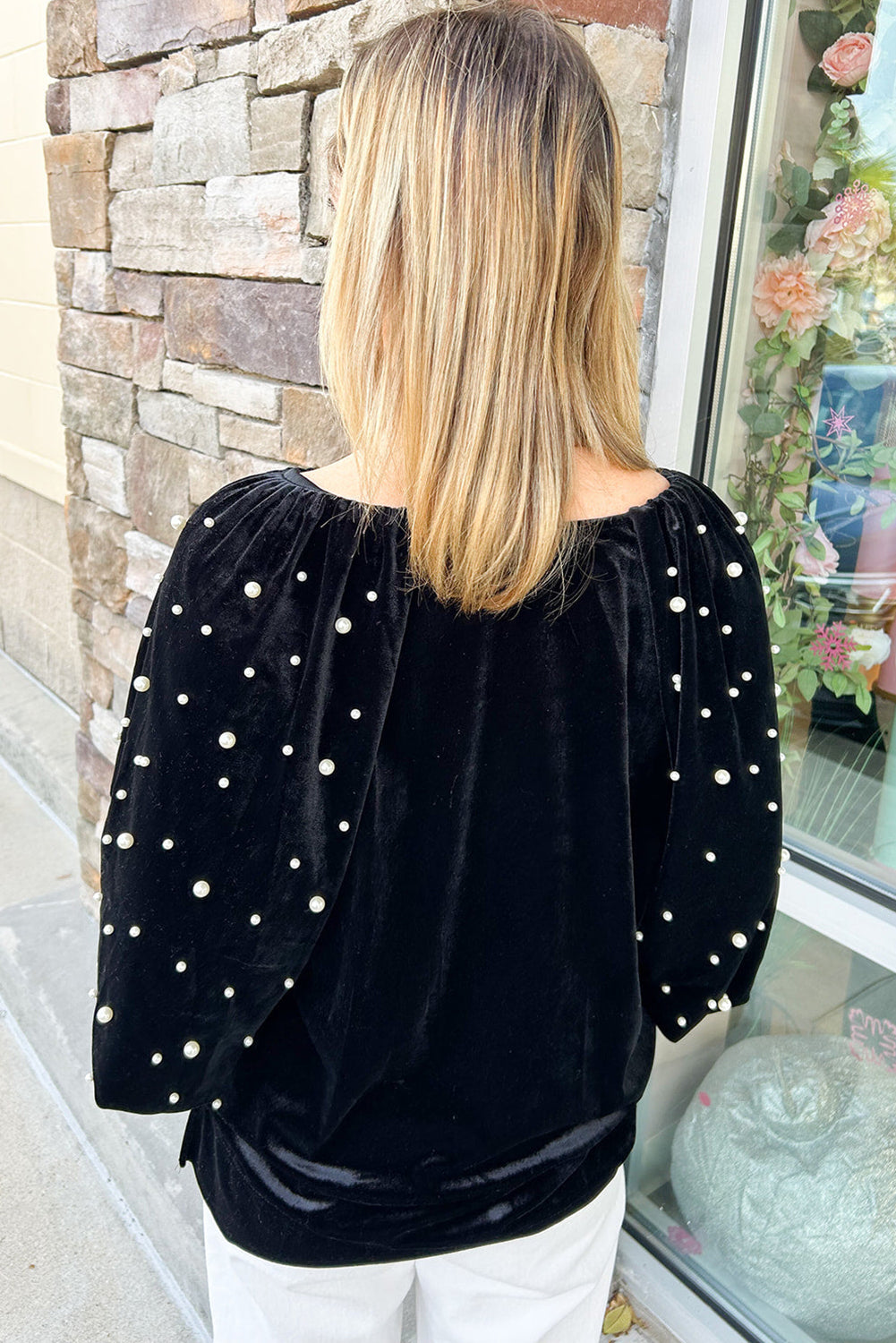 Black Pearl Beaded Velvet Top