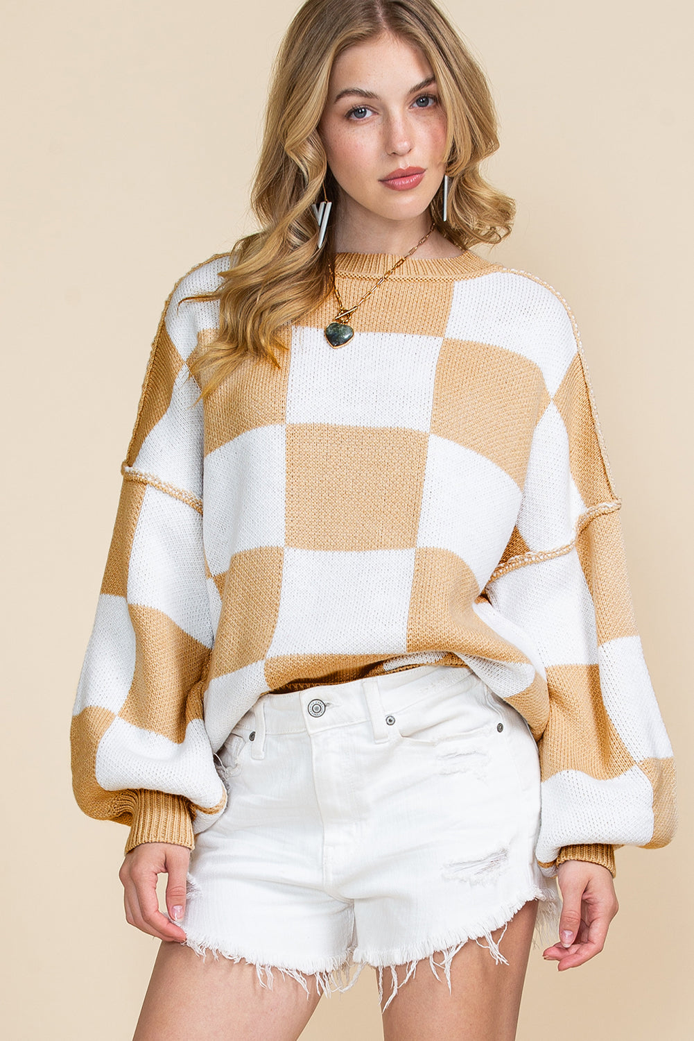 Plaid Exposed Seam Sweater