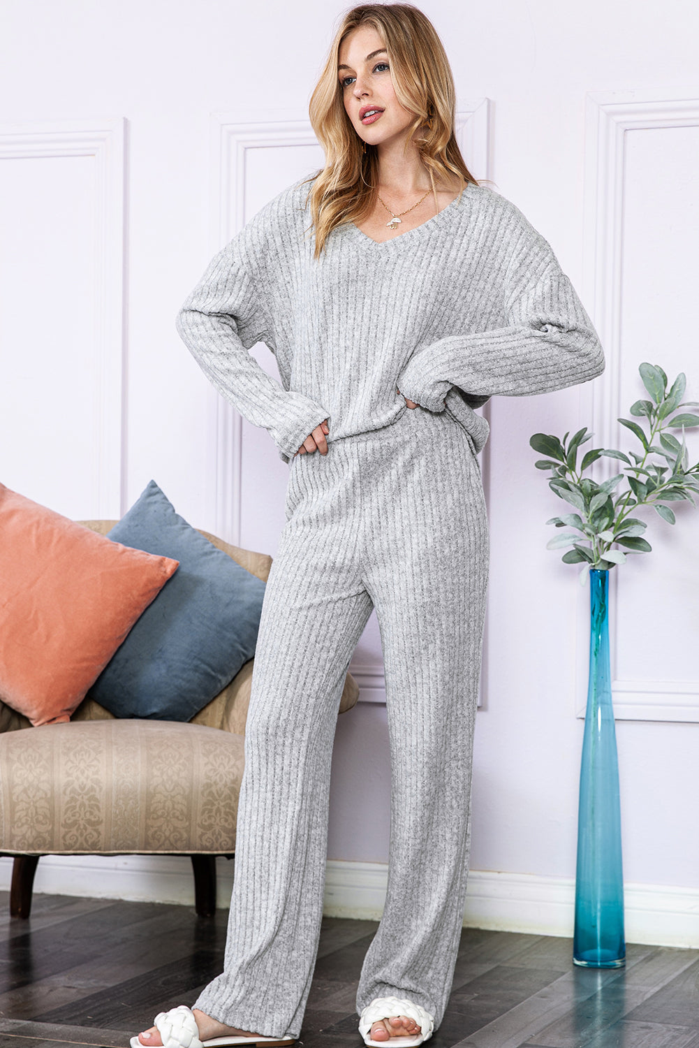 Slouchy Ribbed Knit Loungewear Set