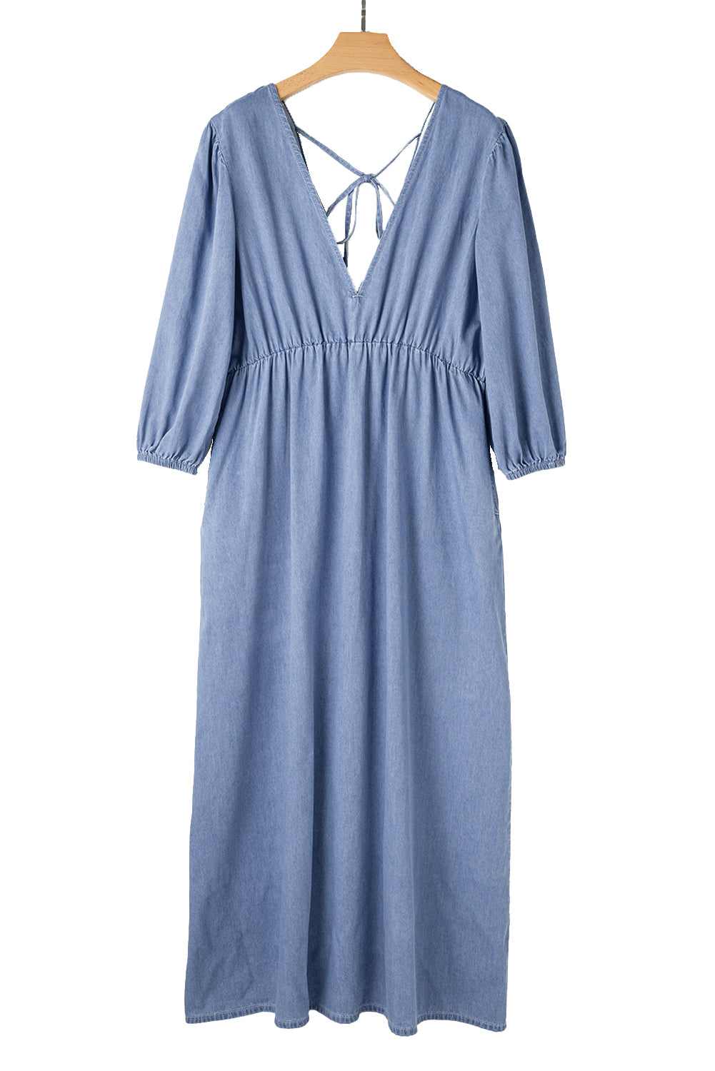 Chambray Deep V Neck Maxi Dress