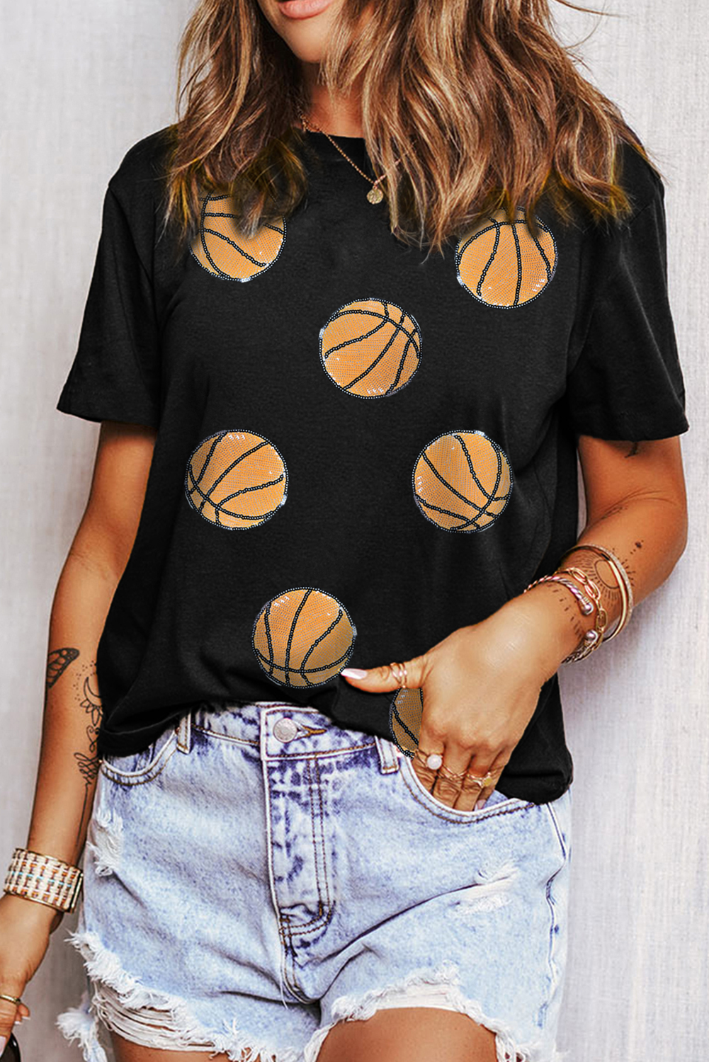 Sequin Basketball Crewneck Game Day T Shirt