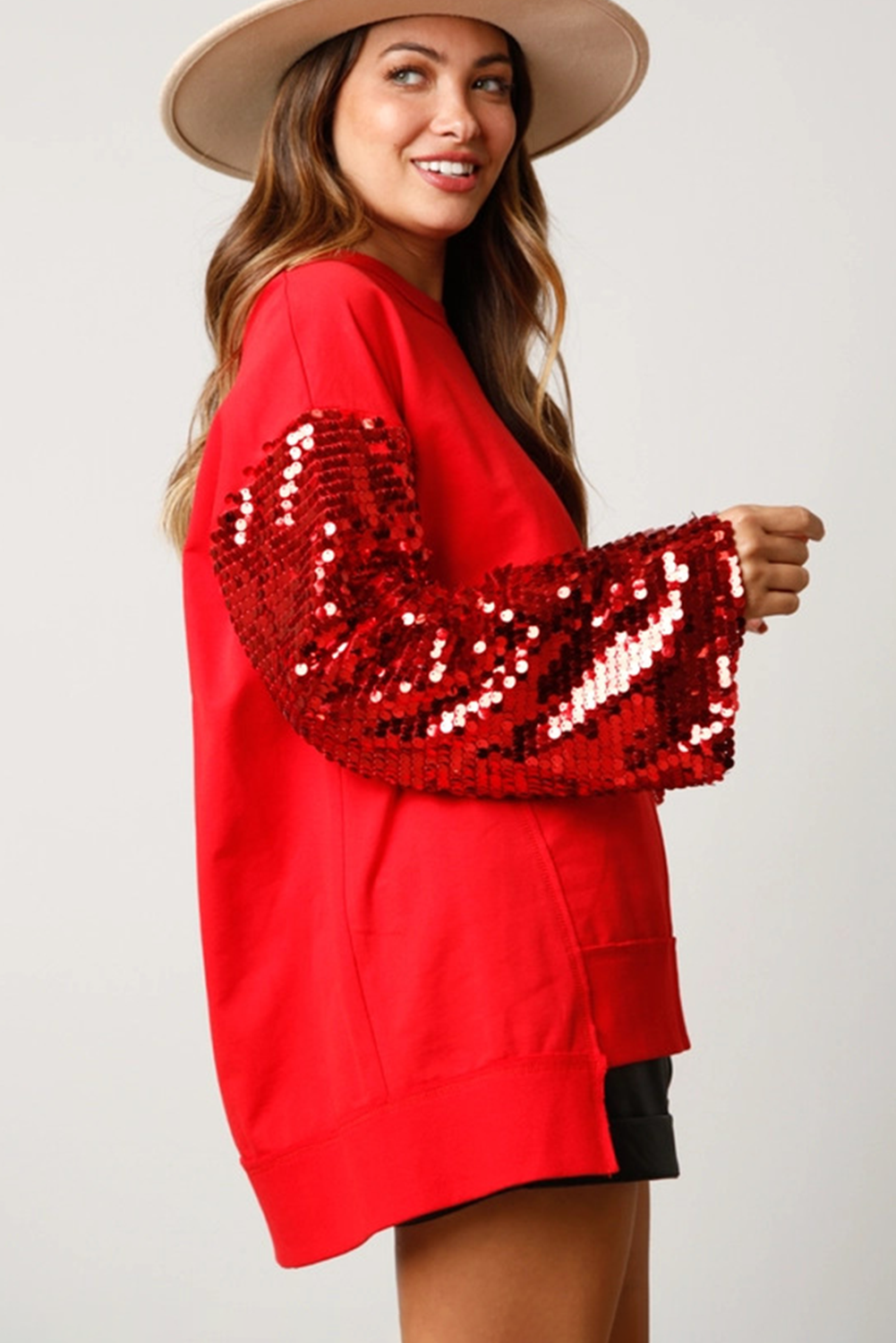 Festive Sequin Lantern Sleeve Sweatshirt