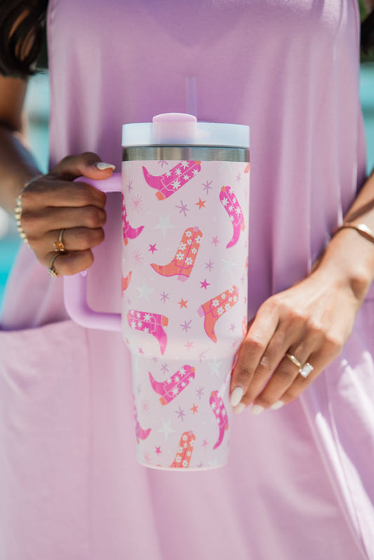 Pink Cowboy Boots Tumbler with Straw 40oz