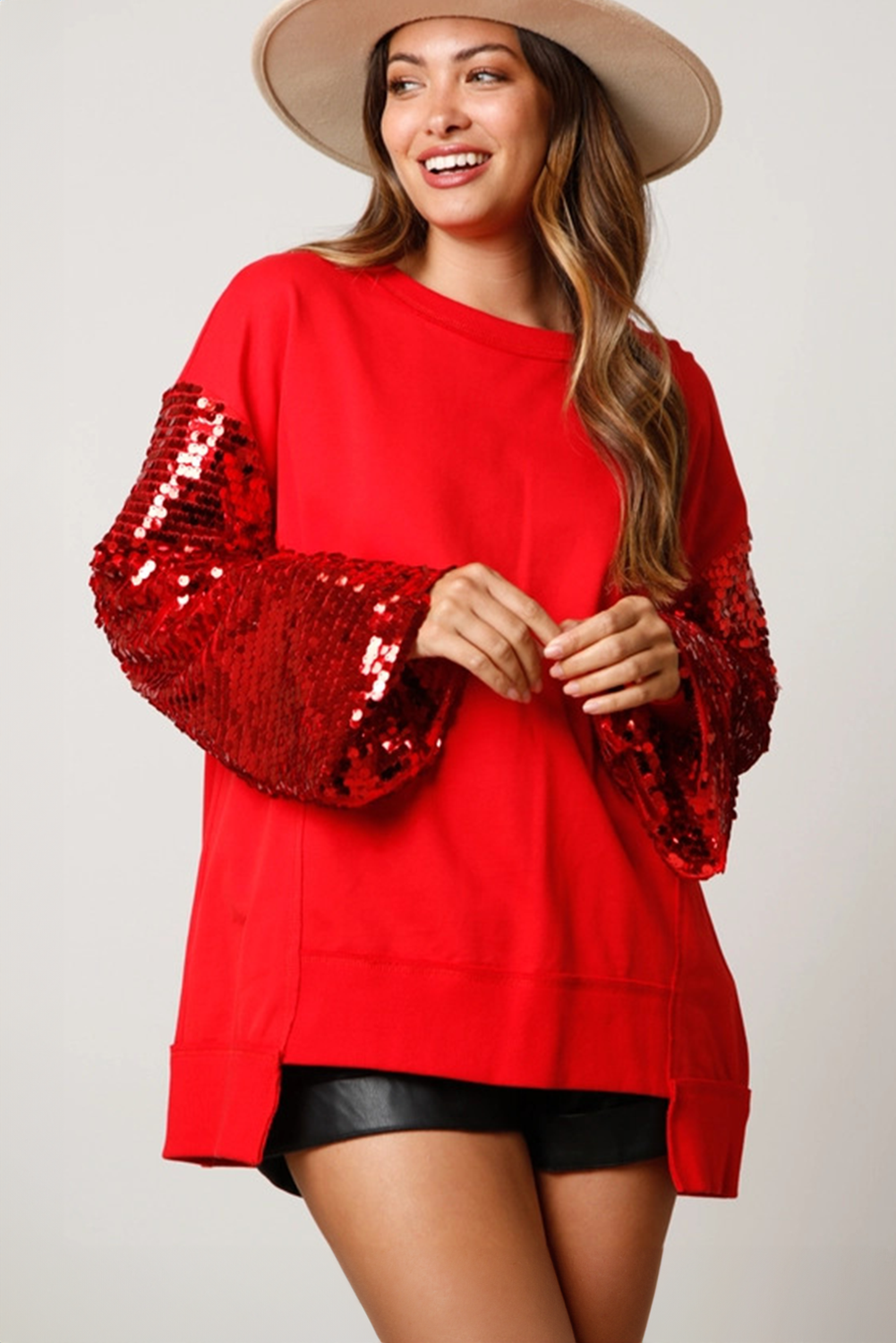 Festive Sequin Lantern Sleeve Sweatshirt