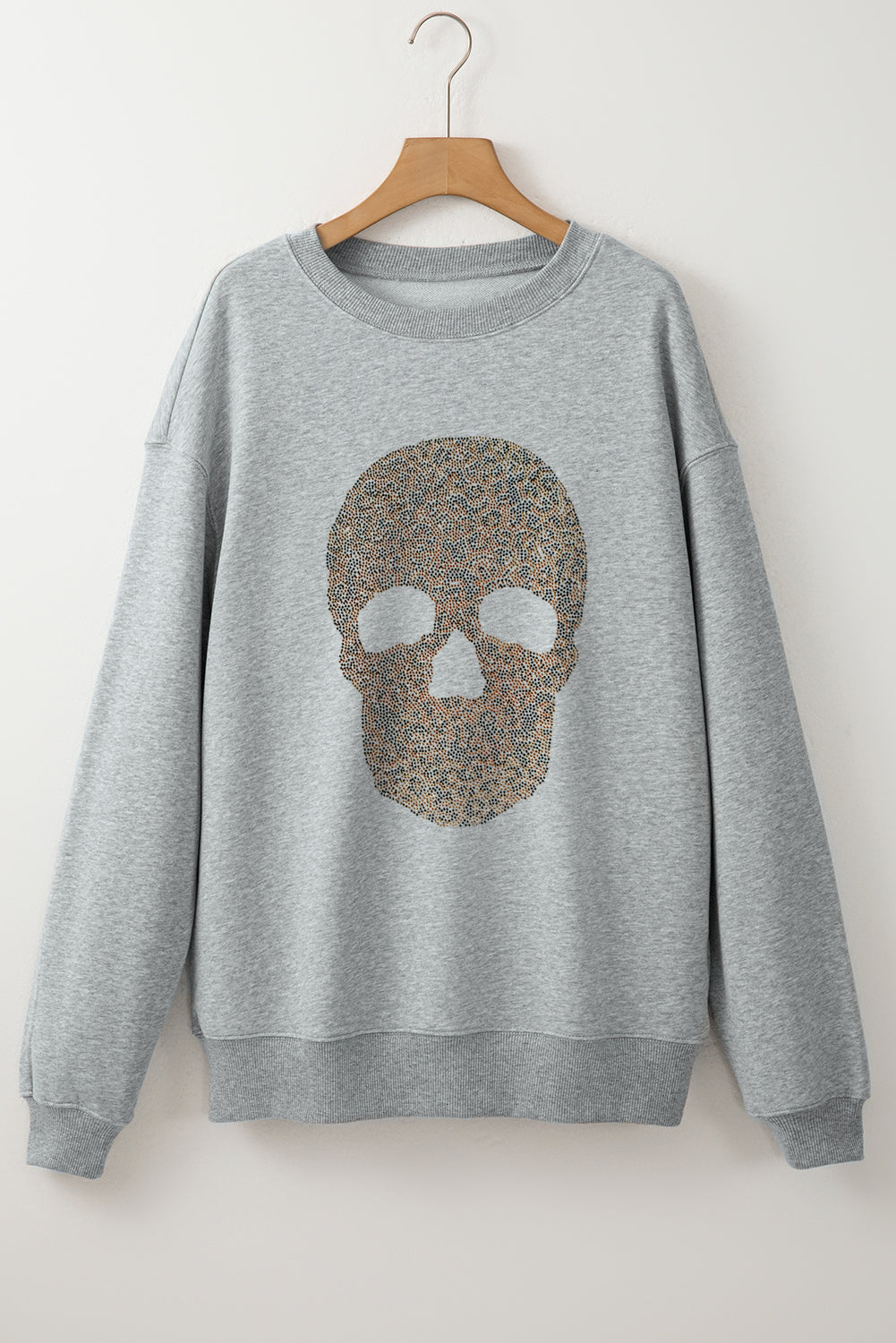 Light Grey Rhinestone Skull Sweatshirt