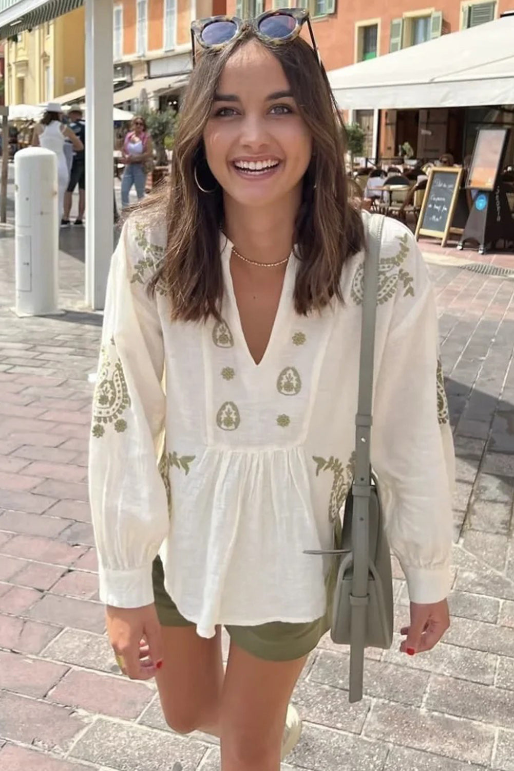 White Boho V Neck  Loose Blouse