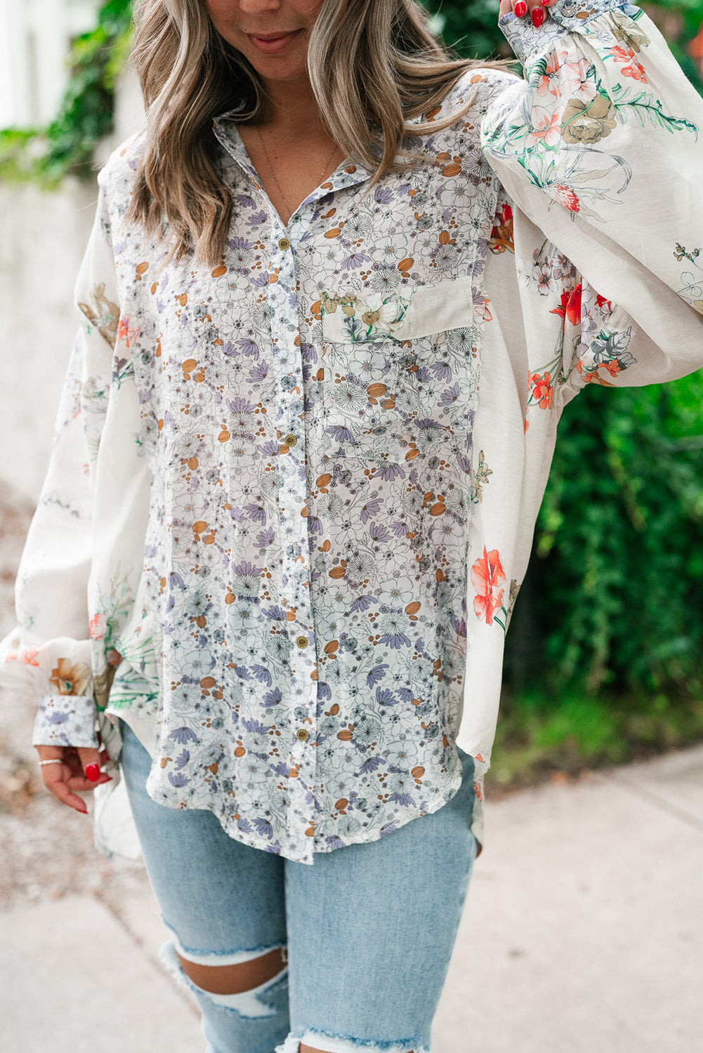 Boho Floral  Button Up Loose Shirt