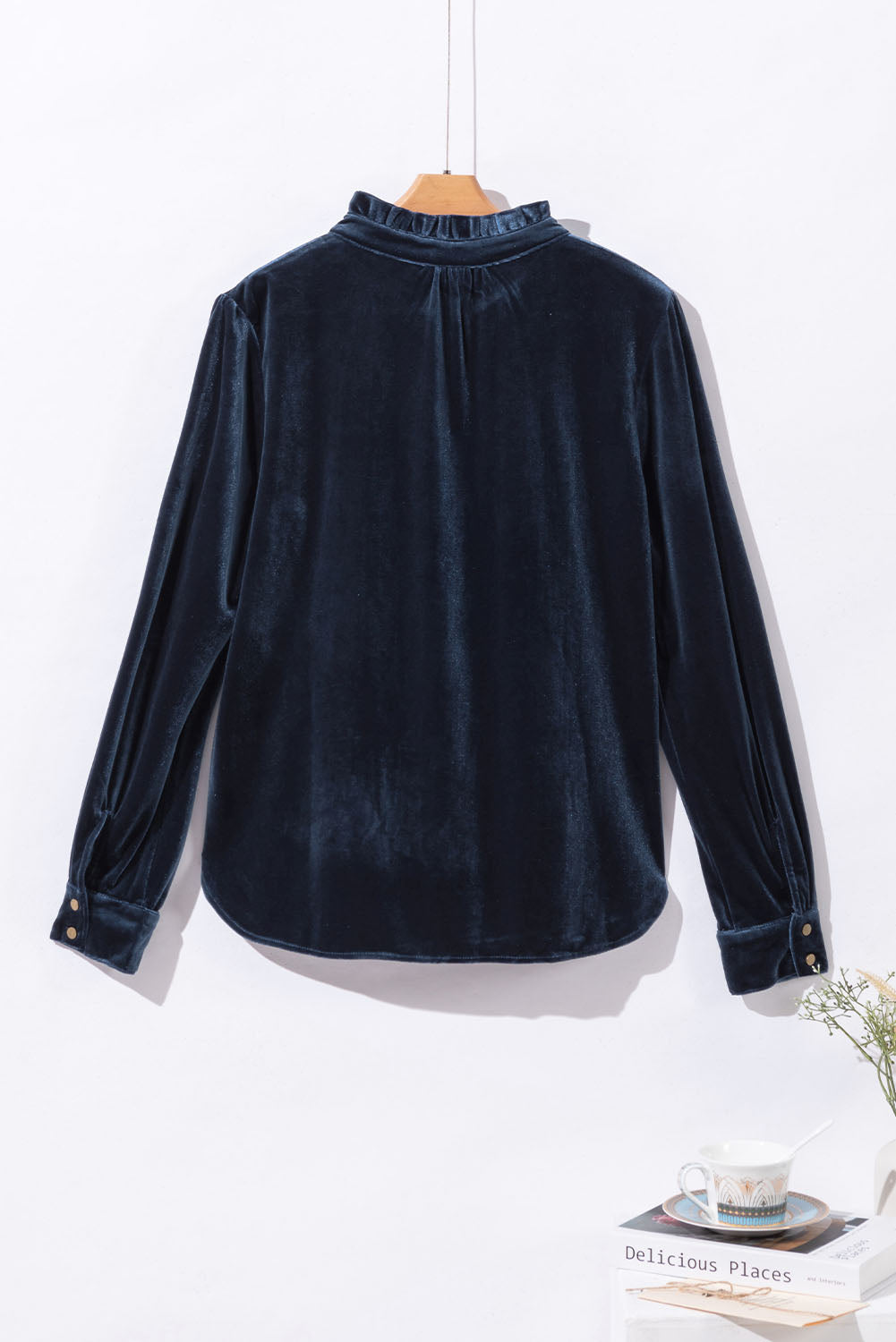 V Neck Buttoned Velvet Blouse