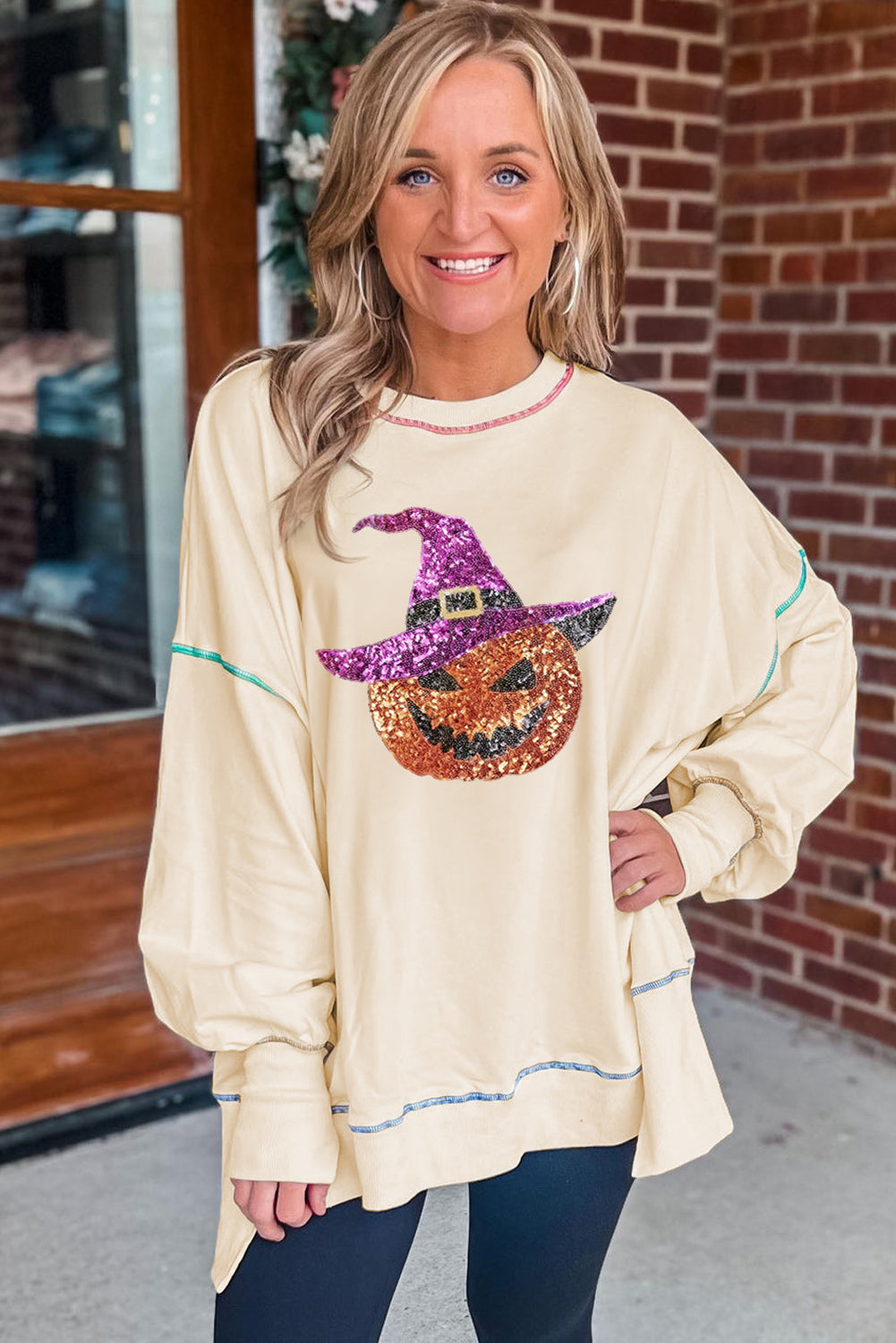 Glitter Pumpkin Wizard Halloween Sweatshirt