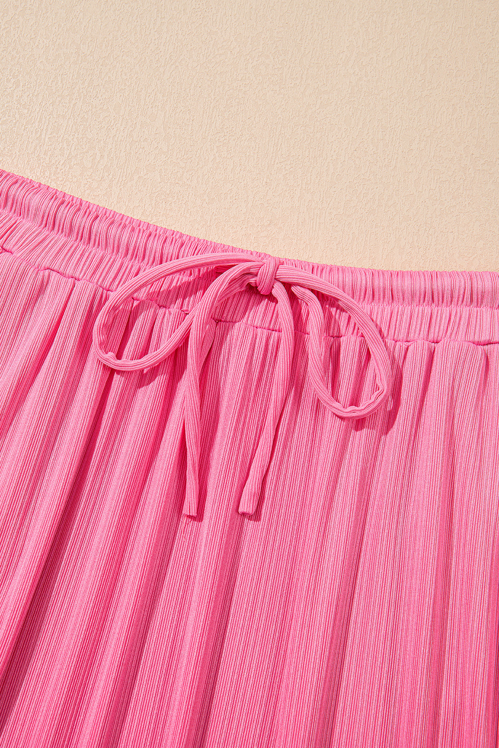 PInk Textured Ruffle Trim Crop Top and Skirt Set