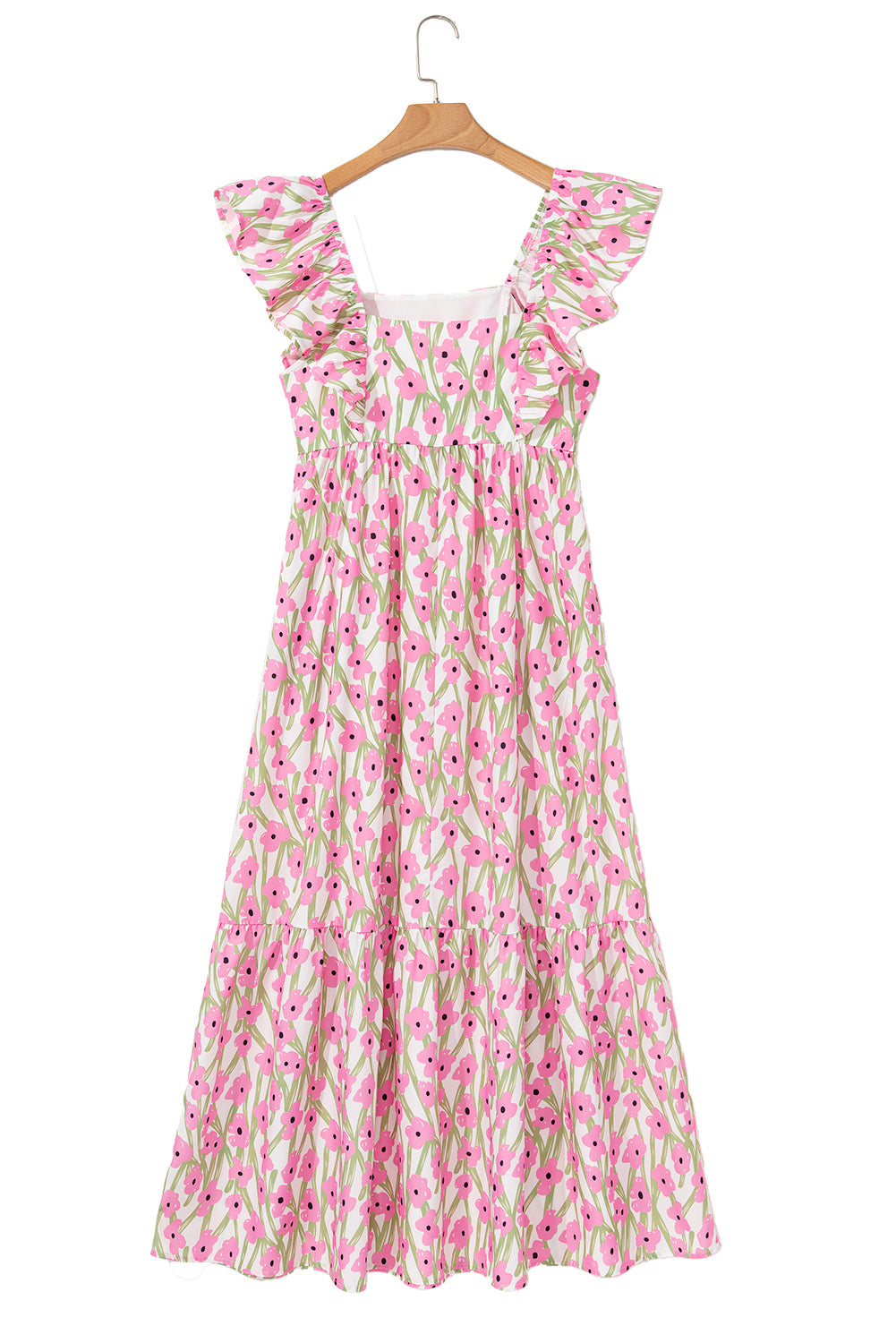 Pink Floral Square Neck Maxi Dress