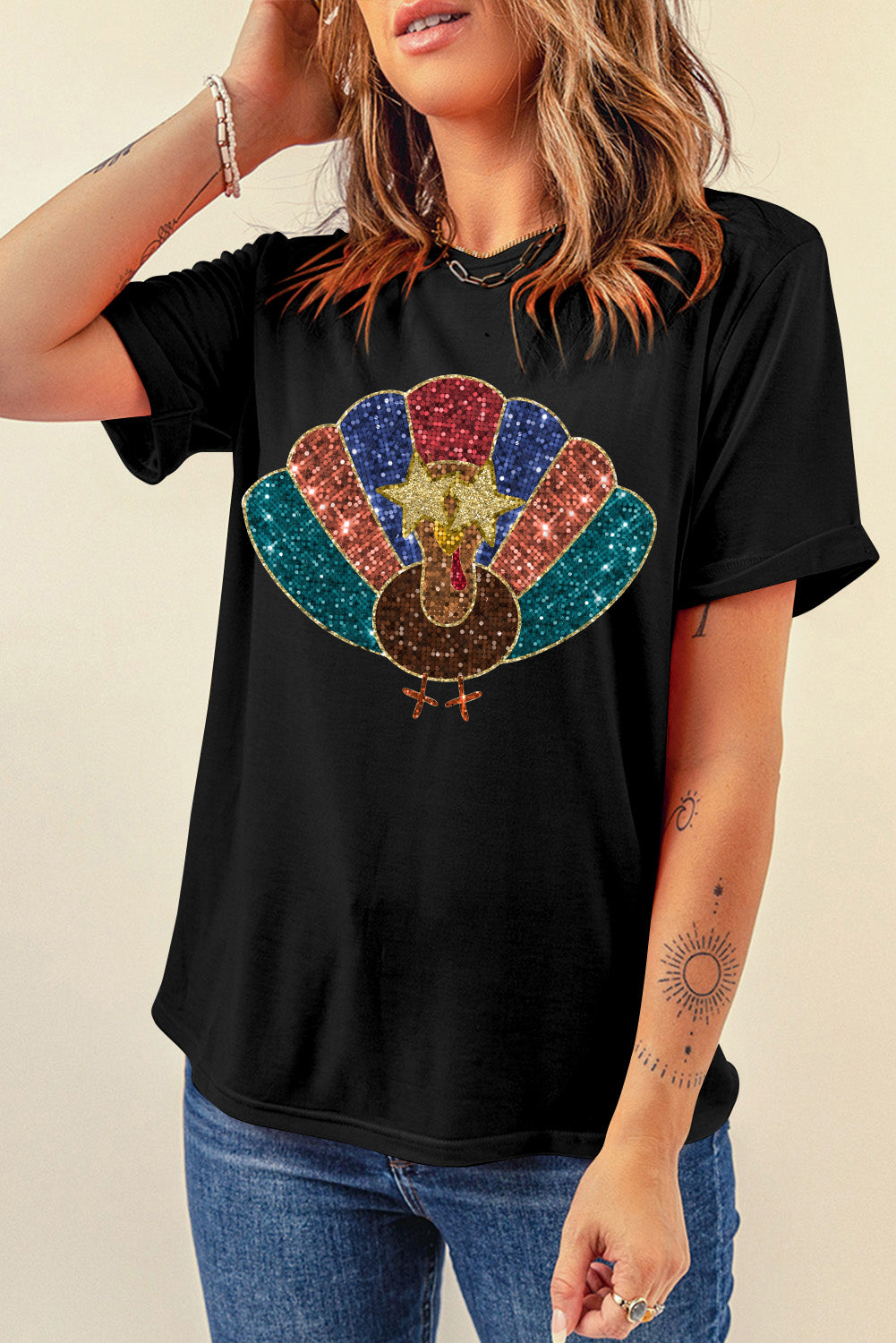 Black Glitter Turkey Thanksgiving T Shirt