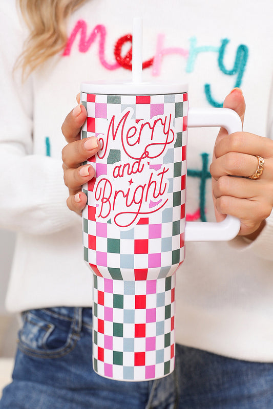 Merry and Bright Checkered Christmas Tumbler