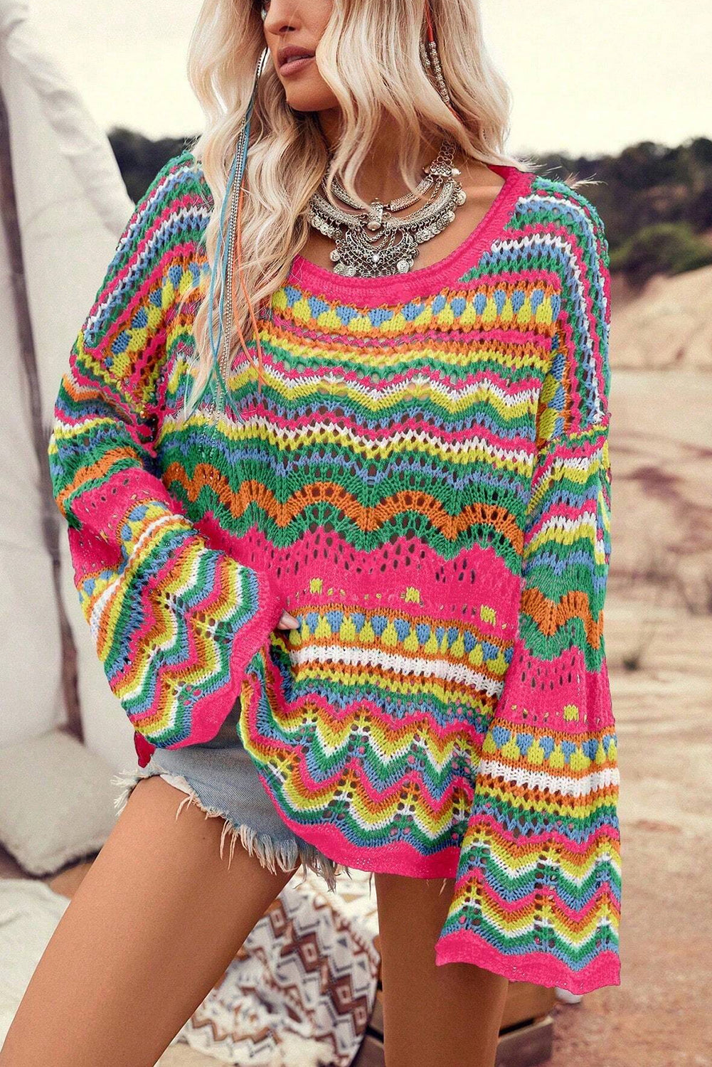 Colorblock Striped Knit Loose Sweater