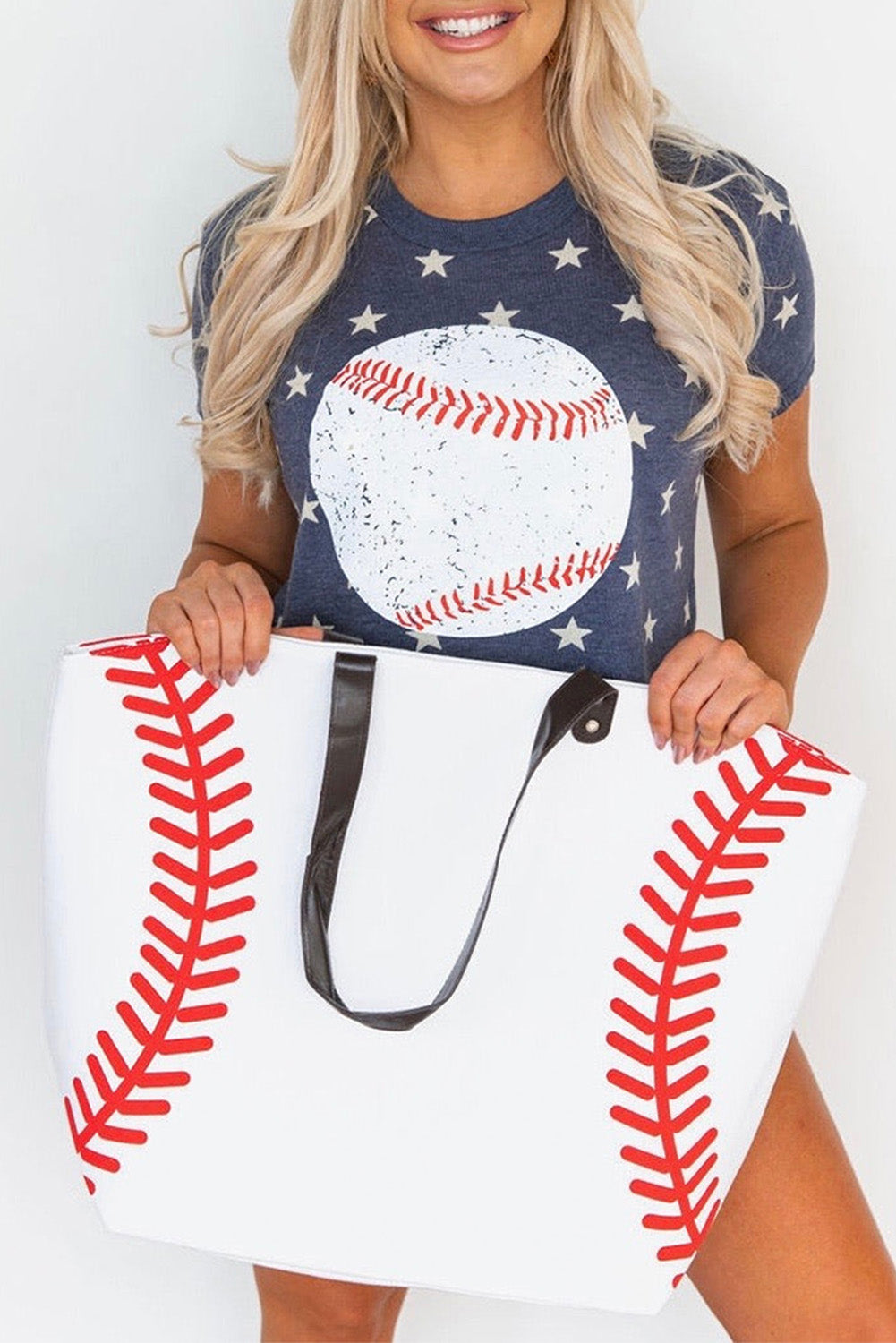 Canvas Baseball Large Tote Bag