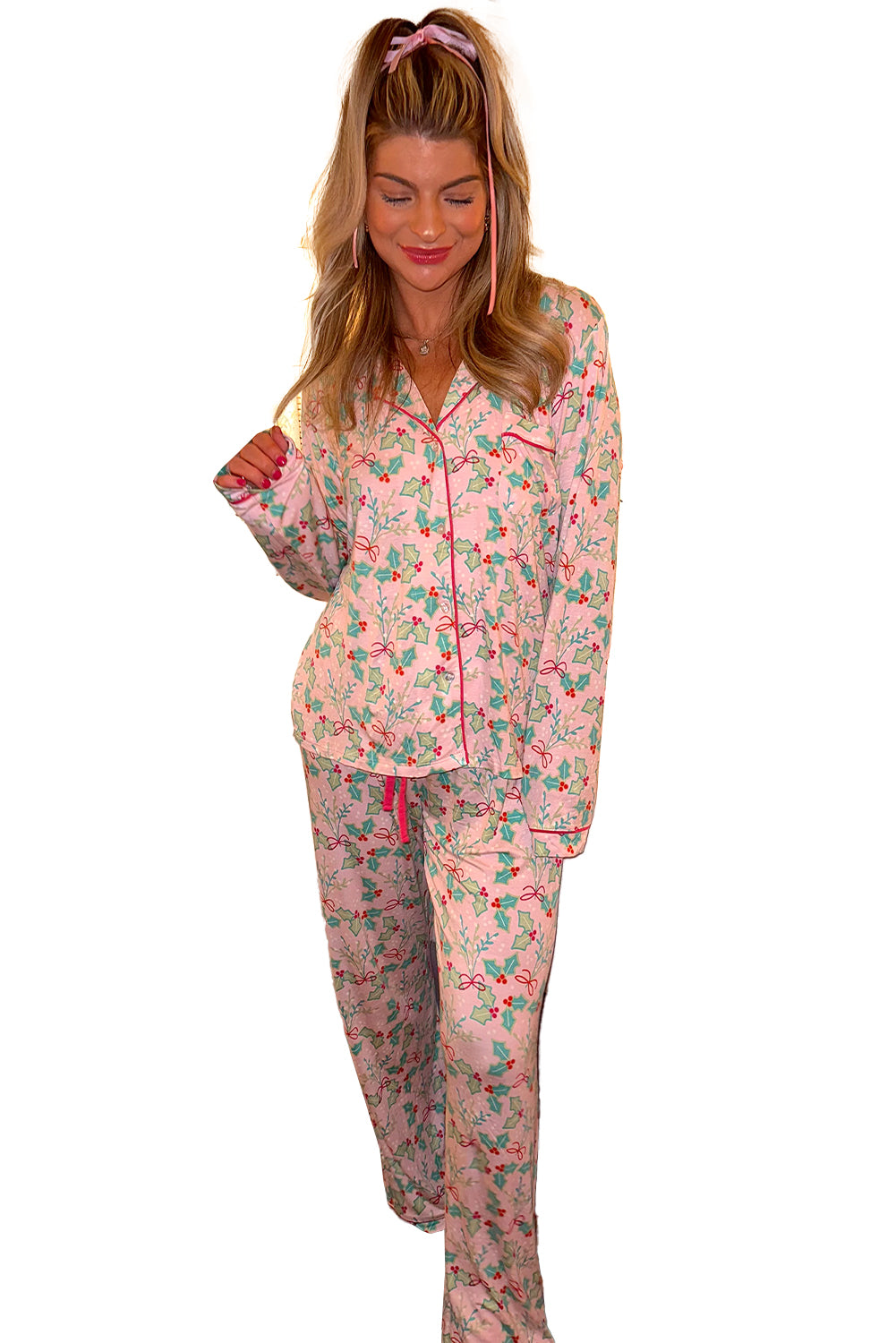 Floral Christmas Pajama Set