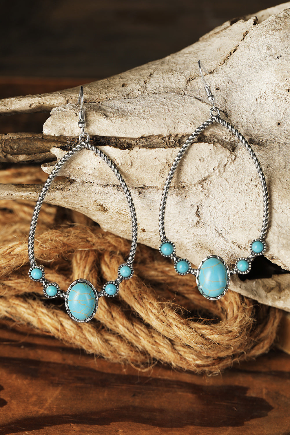 Silver Vintage Turquoise Teardrop Hook Earrings