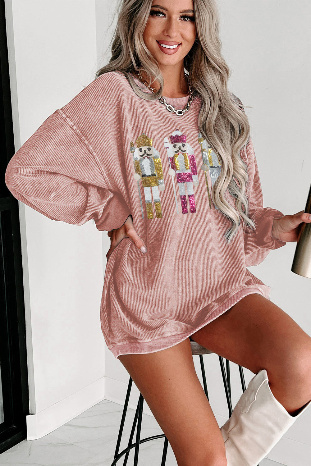 Pink Christmas Nutcracker Oversized Sweatshirt