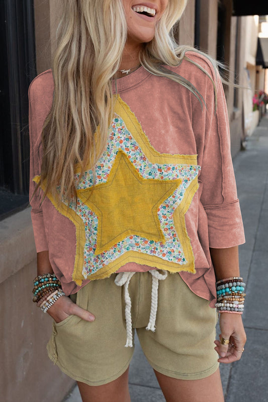 Floral Star Patched Mineral Wash Top